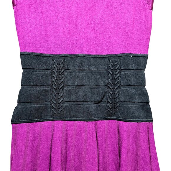 Karen Millen Purple & Black Cap Sleeve Dress Size 3 - Picture 3 of 10
